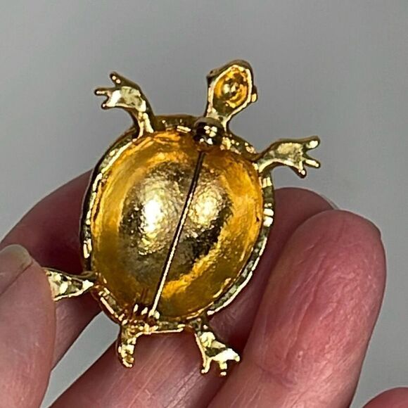 Vintage turtle brooch gold and enamel brooch - Picture 4 of 6